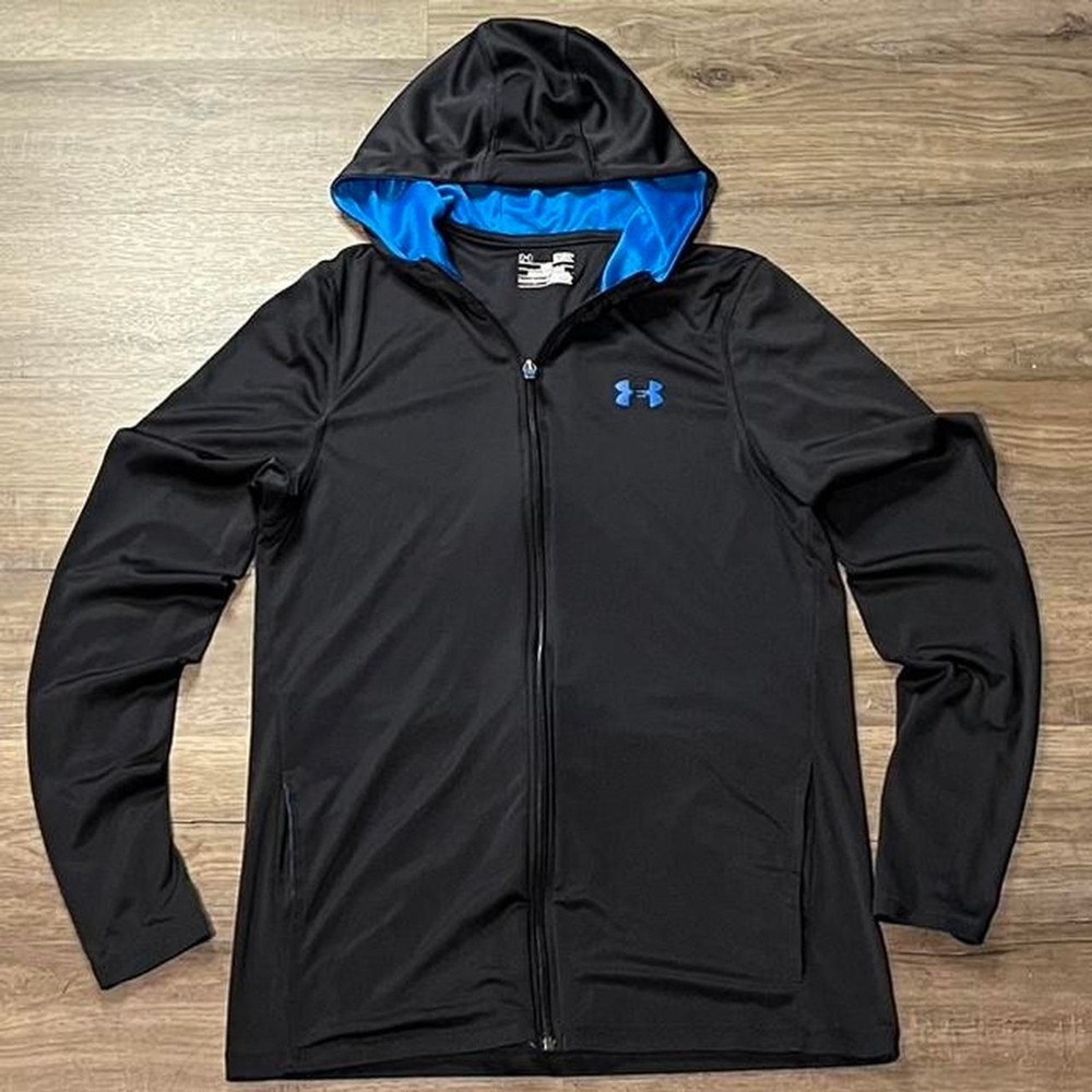 Under Armour Black Heat Gear Retro Sportswear Jersey Hooded Shirt‎ size small